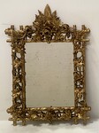 miroir en bois sculpté ajouré décor feuilles de vigne dorure . XIX siècle .
