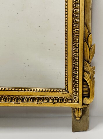 miroir Louis XVI en bois doré finement sculptée à décor de colombe . XIX siècle.