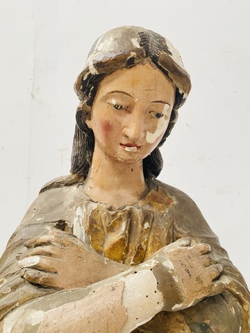 paire d'anges adorateurs en bois sculpté polychrome et doré . XVII/XVIII siècle.