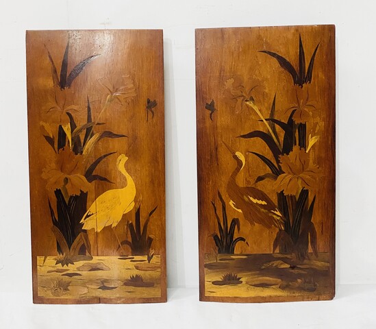 paire de panneaux en marqueterie art nouveau école de Nancy . XX siècle .