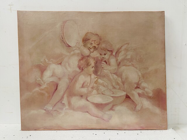 paire de peintures décorative à décor de putti . XIX siècle .