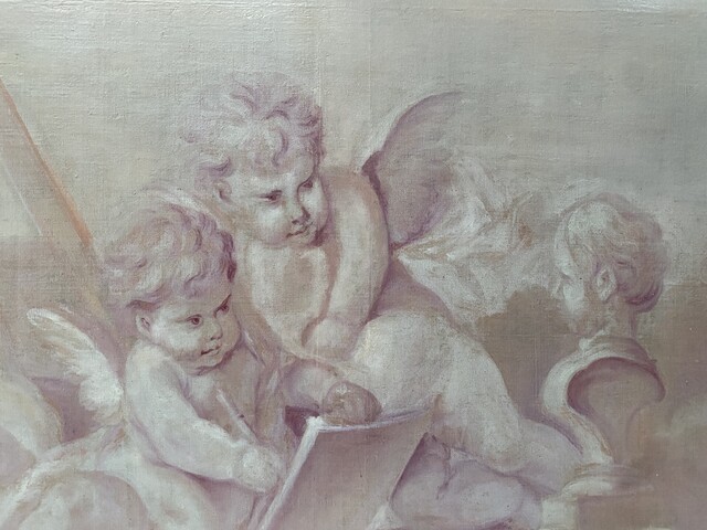 paire de peintures décorative à décor de putti . XIX siècle .