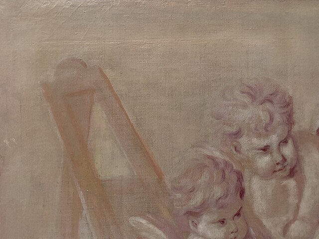 paire de peintures décorative à décor de putti . XIX siècle .