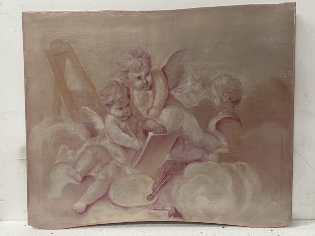 paire de peintures décorative à décor de putti . XIX siècle .