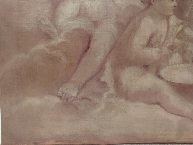 paire de peintures décorative à décor de putti . XIX siècle .