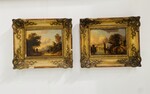 paire de peintures vue d'un canal et un intérieur de ville . XIX siècle .