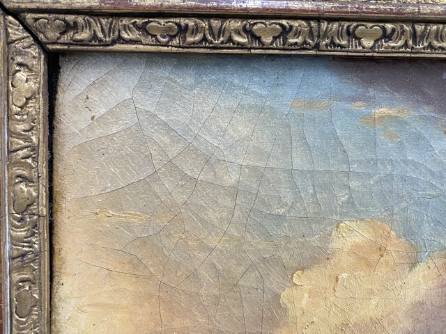 paire de peintures vue d'un canal et un intérieur de ville . XIX siècle .