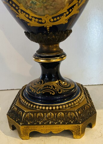paire de vases polychrome et or décor scène galantes . XIX siècle .