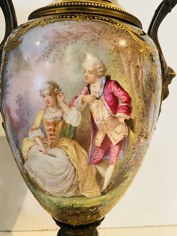 paire de vases polychrome et or décor scène galantes . XIX siècle .