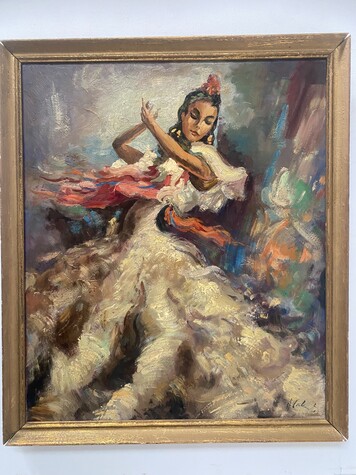 peinture à l'huile sur isorel thème la danseuse de flamenco . XX siècle .