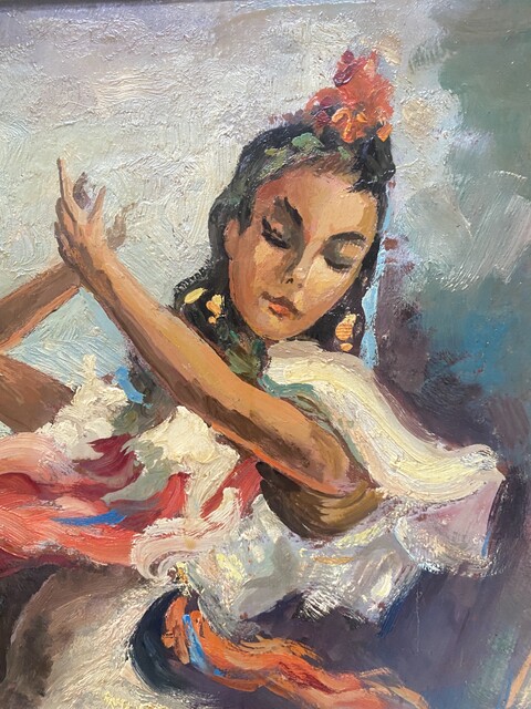 peinture à l'huile sur isorel thème la danseuse de flamenco . XX siècle .
