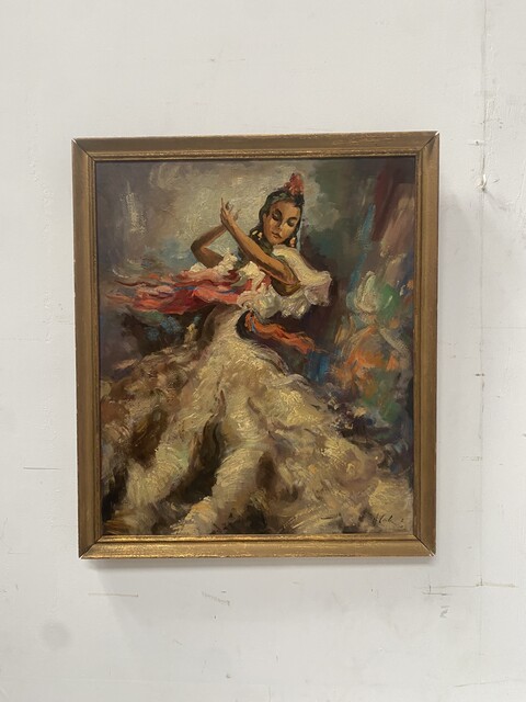 peinture à l'huile sur isorel thème la danseuse de flamenco . XX siècle .