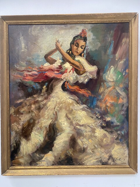 peinture à l'huile sur isorel thème la danseuse de flamenco . XX siècle .