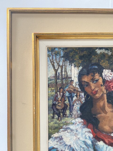 peinture à l'huile sur toile thème la danseuse de flamenco . XX siècle .
