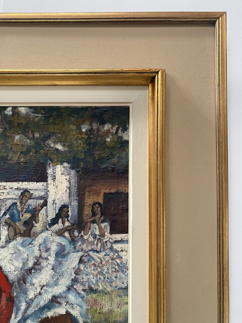 peinture à l'huile sur toile thème la danseuse de flamenco . XX siècle .
