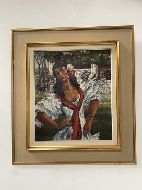 peinture à l'huile sur toile thème la danseuse de flamenco . XX siècle .