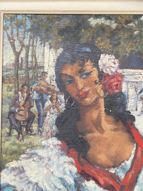 peinture à l'huile sur toile thème la danseuse de flamenco . XX siècle .