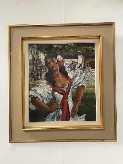 peinture à l'huile sur toile thème la danseuse de flamenco . XX siècle .