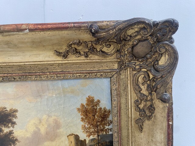 peinture école hollandaise daté 1831 vue d'un paysage animé . XIX siècle.