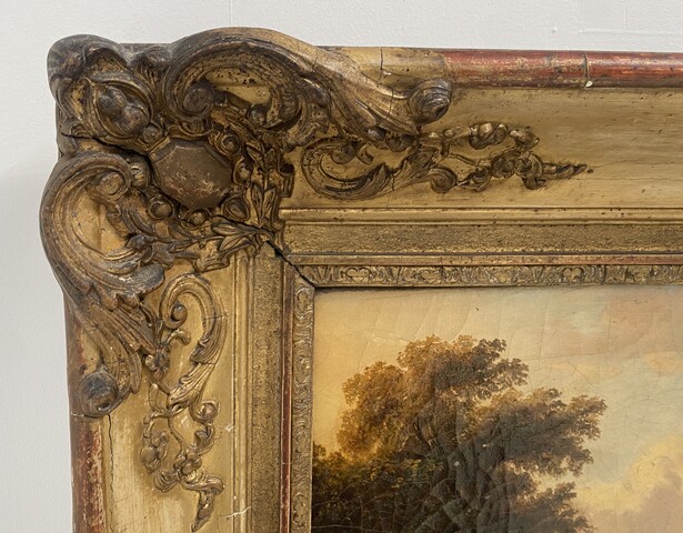 peinture école hollandaise daté 1831 vue d'un paysage animé . XIX siècle.