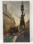 peinture sur toile représentant départ de paquebot . XX siècle .
