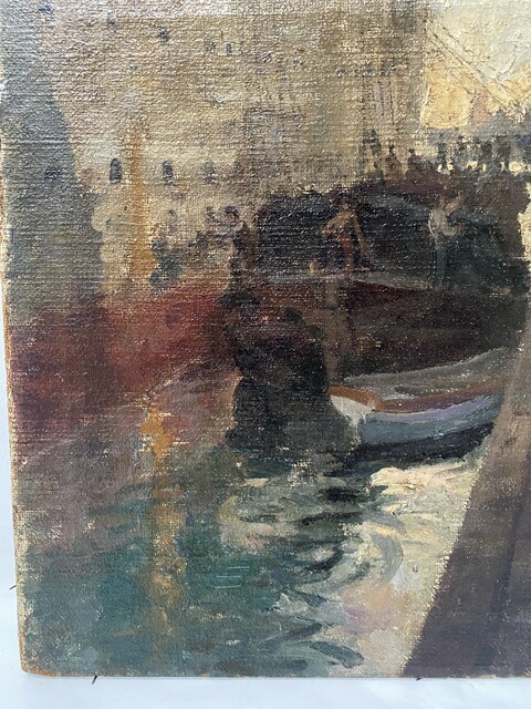 peinture sur toile représentant départ de paquebot . XX siècle .