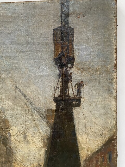 peinture sur toile représentant départ de paquebot . XX siècle .