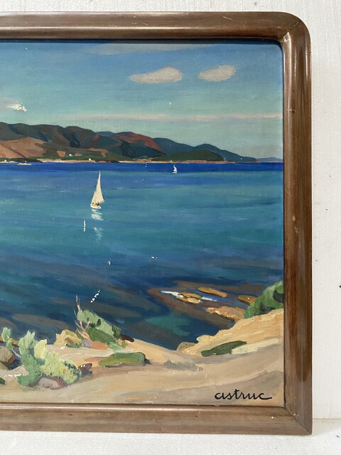 peinture sur toile vue de la baie d'Aguay signé de Astruc . XX siècle .