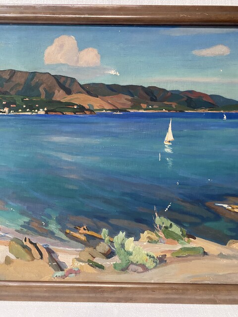 peinture sur toile vue de la baie d'Aguay signé de Astruc . XX siècle .