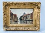 peinture vue d'un canal dans un intérieur de ville par Franck Boggs .XX siècle.