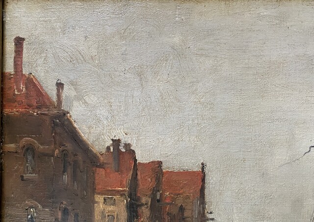 peinture vue d'un canal dans un intérieur de ville par Franck Boggs .XX siècle.