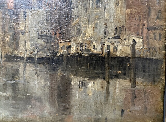 peinture vue d'un canal dans un intérieur de ville par Franck Boggs .XX siècle.