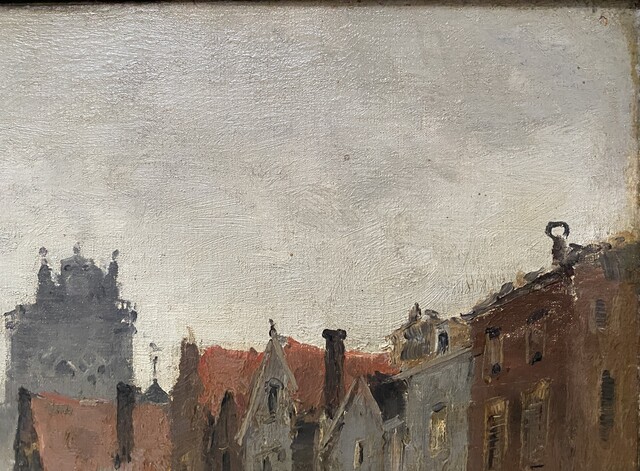 peinture vue d'un canal dans un intérieur de ville par Franck Boggs .XX siècle.