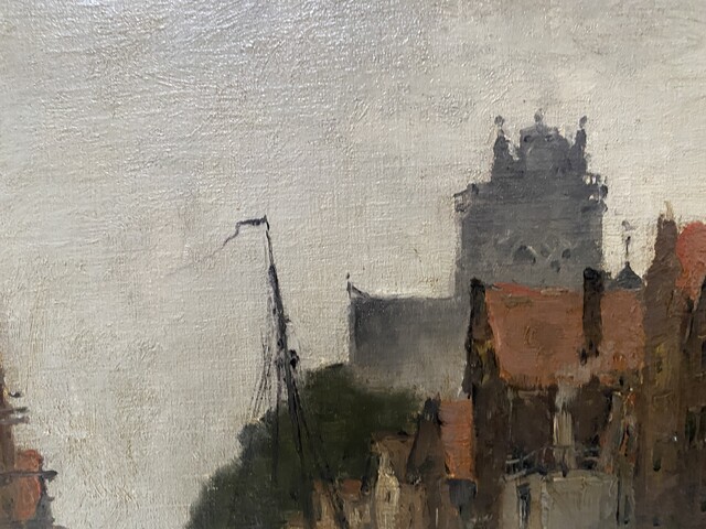 peinture vue d'un canal dans un intérieur de ville par Franck Boggs .XX siècle.