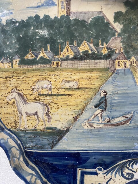plaque en faïence de Delft . XVIII décor en camaïeu bleu . XVIII siècle .