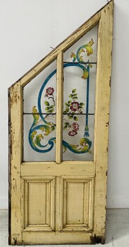 porte en verre peint art déco décor bouquet de fleurs année 1900 . XX siècle 