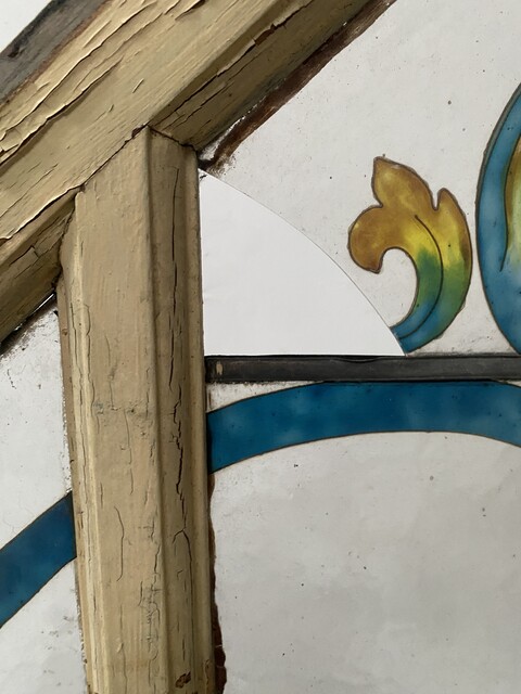 porte en verre peint art déco décor bouquet de fleurs année 1900 . XX siècle 