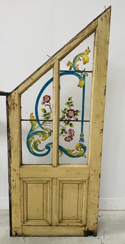 porte en verre peint art déco décor bouquet de fleurs année 1900 . XX siècle 