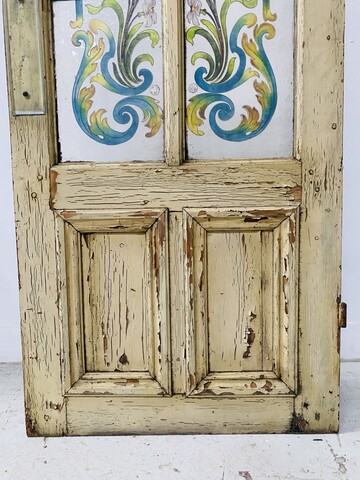 porte en vitraux art déco décor bouquet de fleurs année 1900 . XX siècle .