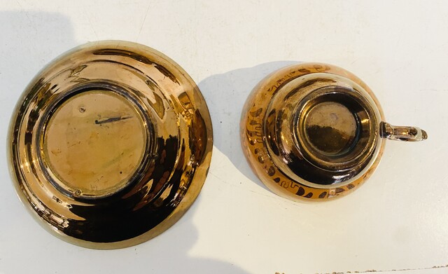 service à café en jersey comportant six à décor floral . XX siècle.