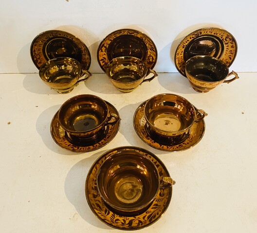 service à café en jersey comportant six à décor floral . XX siècle.