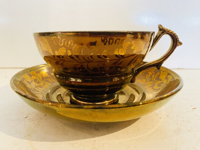 service à café en jersey comportant six à décor floral . XX siècle.