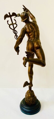 statua in bronze di Mercurio socle marbre noir patine brune . XIX siècle .