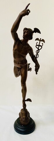 statua in bronze di Mercurio socle marbre noir patine brune . XIX siècle .