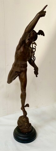statua in bronze di Mercurio socle marbre noir patine brune . XIX siècle .