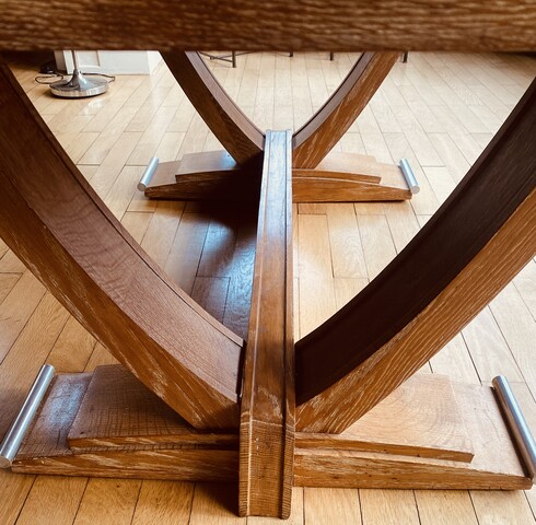 table art déco en chêne cérusé piètement base métal chrome . XX siècle .