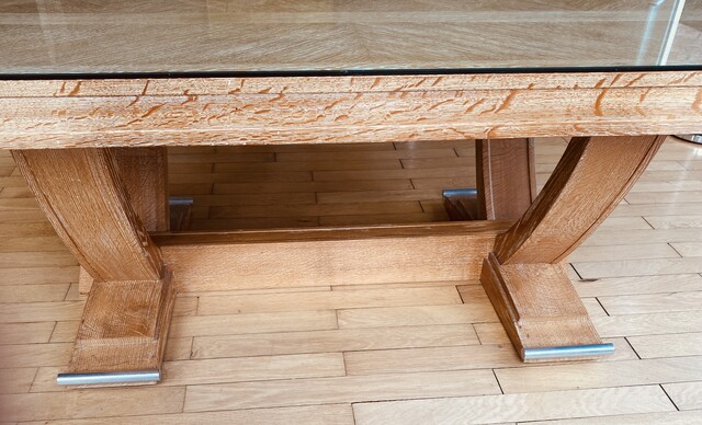 table art déco en chêne cérusé piètement base métal chrome . XX siècle .