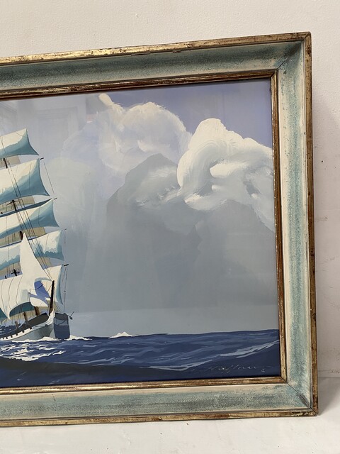 tableau portant la signature de Leon Haffner thème un trois mats . XX siècle .