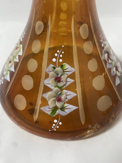 vase art déco en verre brin à ,décor floral emmaillé . XX siècle .