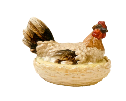  Vous en avez un à vendre ? Vendez le vôtre pot pourri à motif de poule à la couve faïence polychrome. XX siècle .